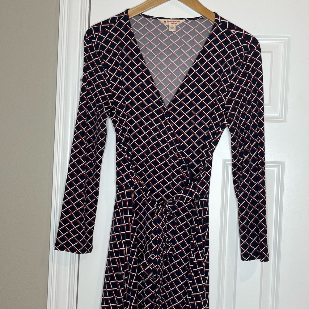 Brooks Brothers Blue and White Long Sleeve Wrap Dress